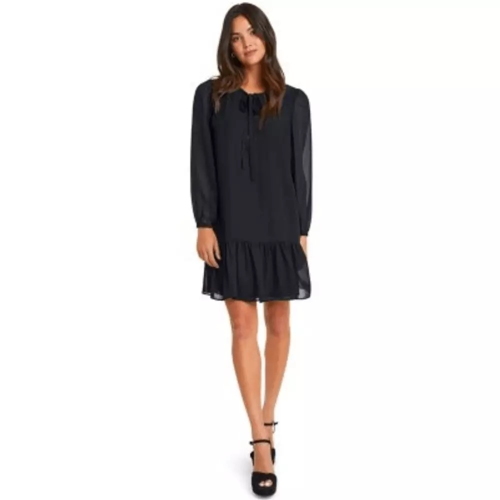 Draper James Black Flounce Shift Holiday Party Dress Size M